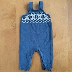 Baby GAP Blue Knit Overalls with Snowflake Pattern